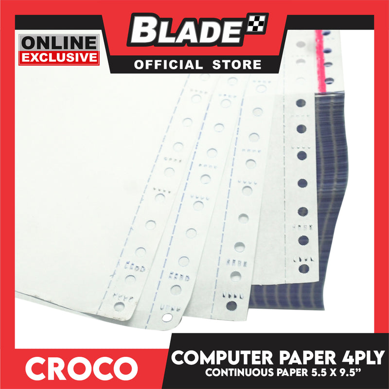 Croco Computer Forms 5.5x9 1/2'' (4PLY) 1Box Continuous Computer Paper Carbonless 4Ply 400 Sheets