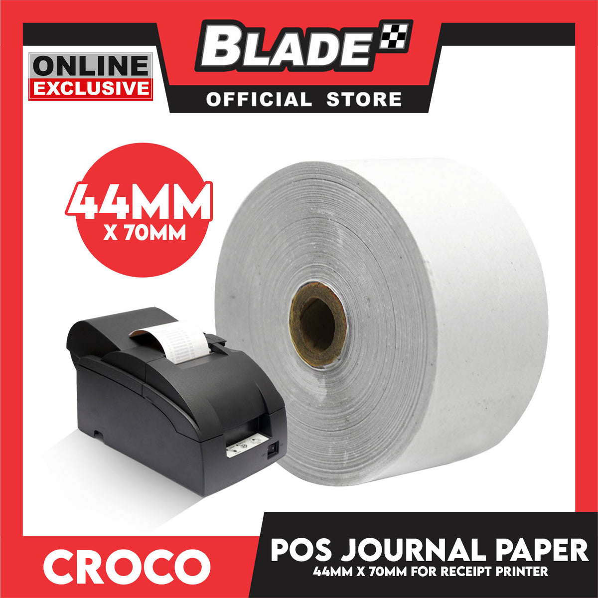 Croco POS Journal JP00122 44x70mm Thermal Paper Roll for Receipt Printer