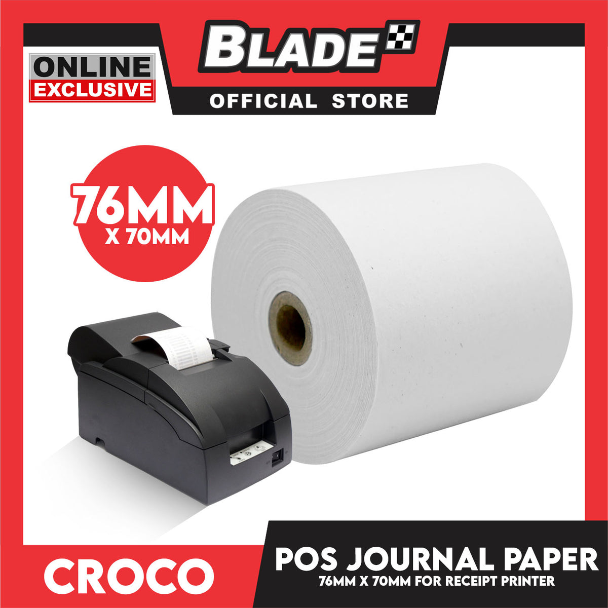 Croco POS Journal JP00126 76x70mm Thermal Paper Cash Register POS Receipt Paper