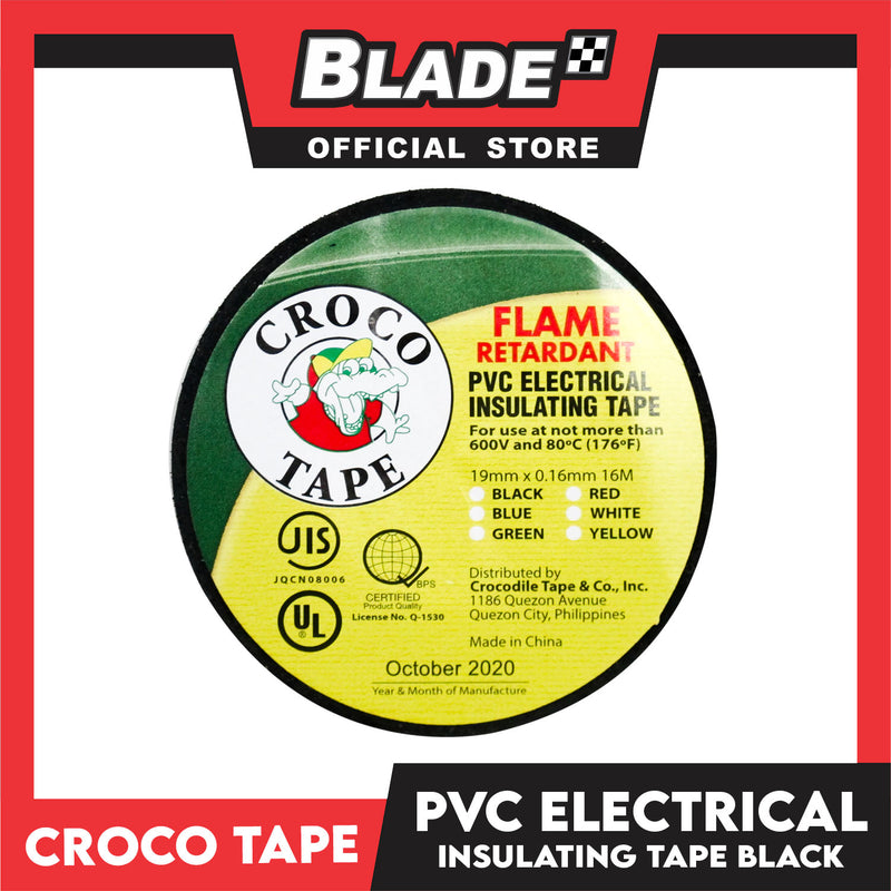 Croco Tape Flame Retardant PVC Electrical Insulating Tape 19mm x 16m (Black)