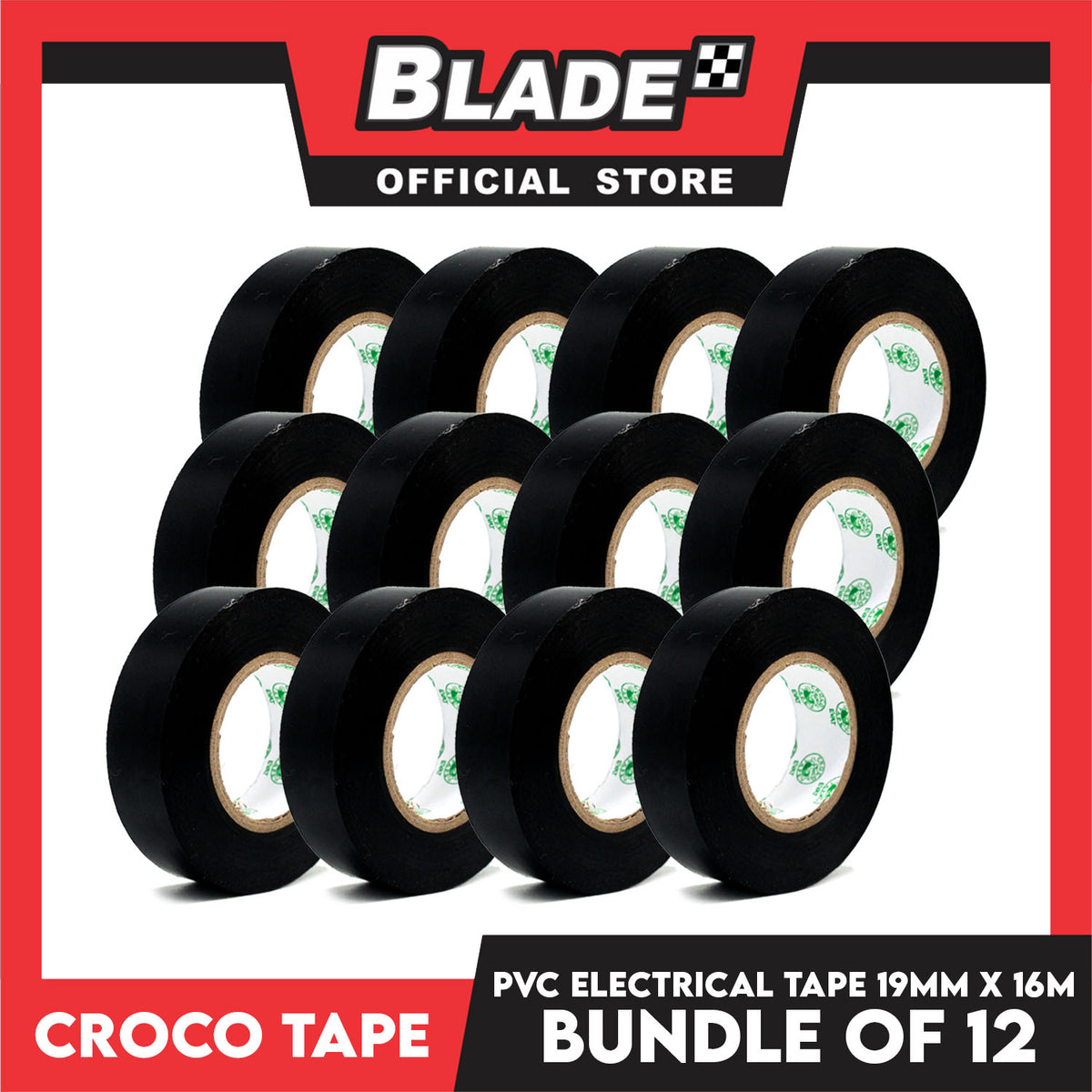 Croco Tape Flame Retardant PVC Electrical Insulating Tape 19mm x 16m Bundle of 12 (Black)