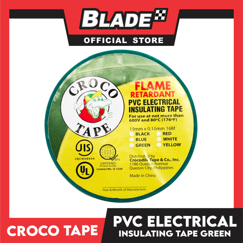 Croco Tape Flame Retardant PVC Electrical Insulating Tape 19mm x 16m (Green)