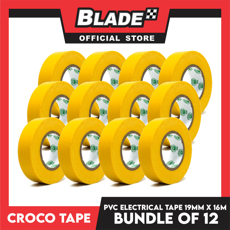 Croco Tape Flame Retardant PVC Electrical Insulating Tape 19mm x 16m Bundle of 12 (Yellow)