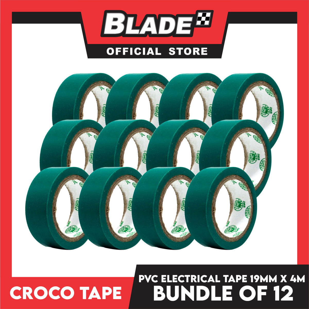 Croco Tape Flame Retardant PVC Electrical Insulating Tape 19mm x 4m Bundle of 12 (Green)