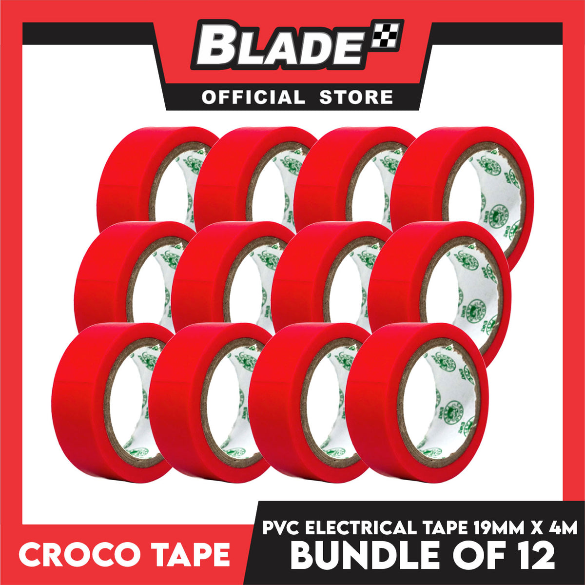 Croco Tape Flame Retardant PVC Electrical Insulating Tape 19mm x 4m Bundle of 12 (Red)