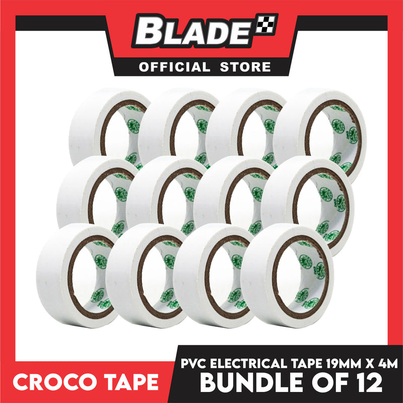 Croco Tape Flame Retardant PVC Electrical Insulating Tape 19mm x 4m Bundle of 12 (White)