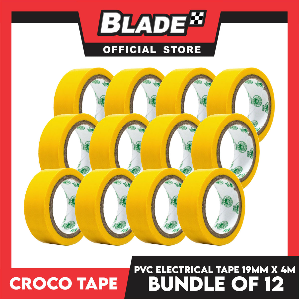 Croco Tape Flame Retardant PVC Electrical Insulating Tape 19mm x 4m Bundle of 12 (Yellow)