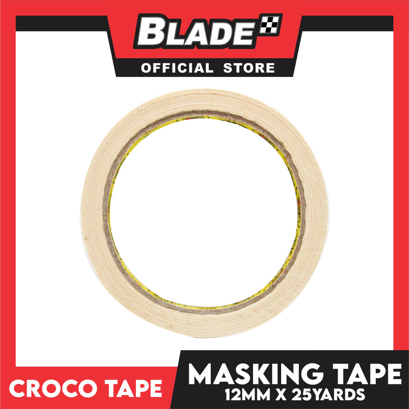 Croco Tape Masking Tape 12mm x 25yards (Beige) Bundle of 12- General Purpose for Home and Office use