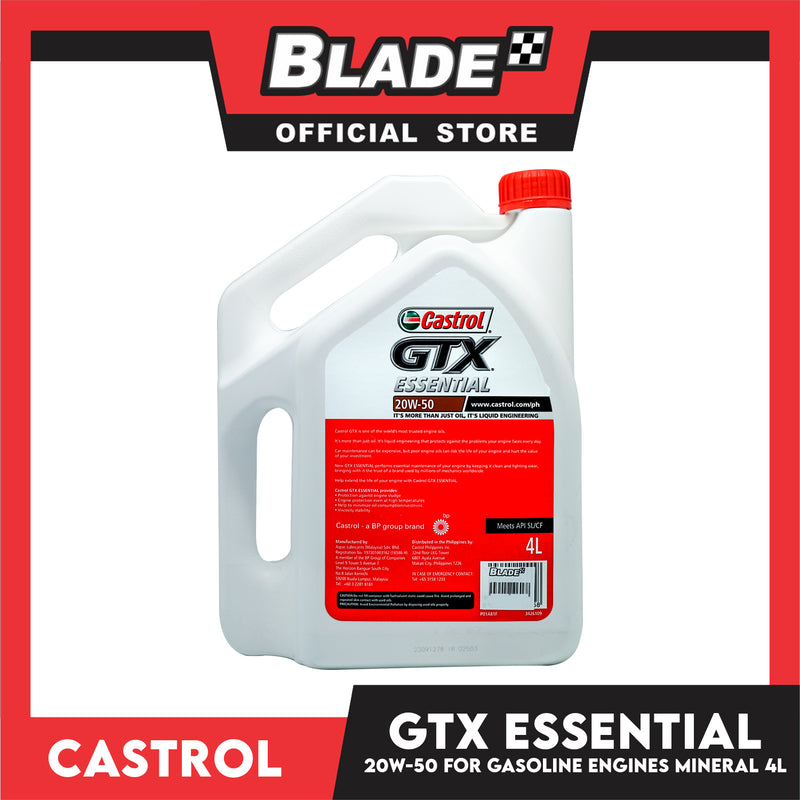Castrol GTX Essential 20W-50 Mineral Engine Oil 4L for Gasoline Engine Oil
