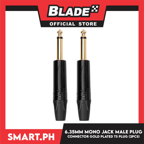 6.35mm Mono Jack Male Plug Connector Gold Plated TS Plug (2pcs) for Microphone Cable, Speaker, Guitar, Mic & Amplifiers