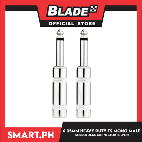 2Pcs 6.35mm Heavy Duty TS Mono Male Solder Jack Connector (Silver), Audio 1/4" TS Plug for Speaker, Guitar, Microphone Cables