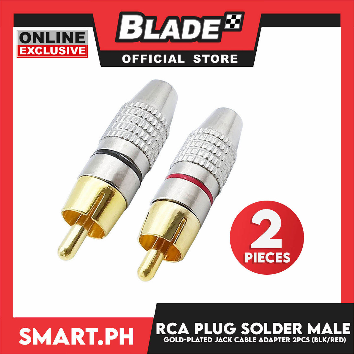 2Pcs RCA Plug Solderless Male Gold-Plated Plug Screws Audio Video in-Line Jack Cable Connector Adapter 2pcs. (Black/Red)