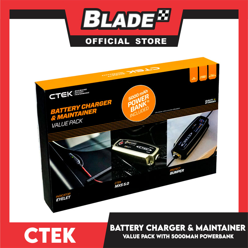 Ctek Battery Charger and Maintainer Value Pack 5000mAh Power Bank 5A-12Volt 40-357