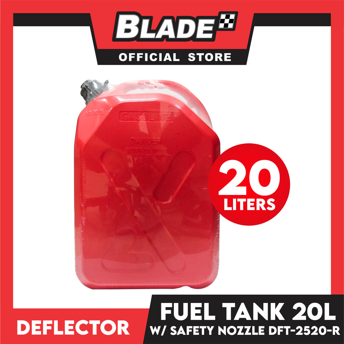 Deflector Fuel Tank with Anti-Child and Safety Nozzle DFT-2520-R 20L (Red) used for Gasoline, Diesel, Kerosene, Engine Oil