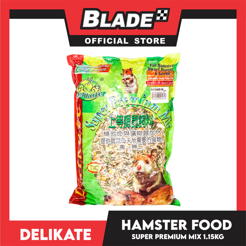 Delikate Super Premium Mix Hamster Food 1.15kg Also For Dwarf Hamster And Gerbil, Complete Daily Staple Food, Fortified With Vitamin And Mineral