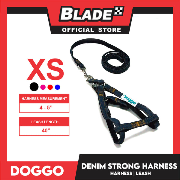 Doggo Denim Strong Harness Extra Small (Black) Thick Leash and Straps for Your Dog