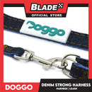 Doggo Denim Strong Harness Large (Blue) Thick Leash and Straps for Your Dog