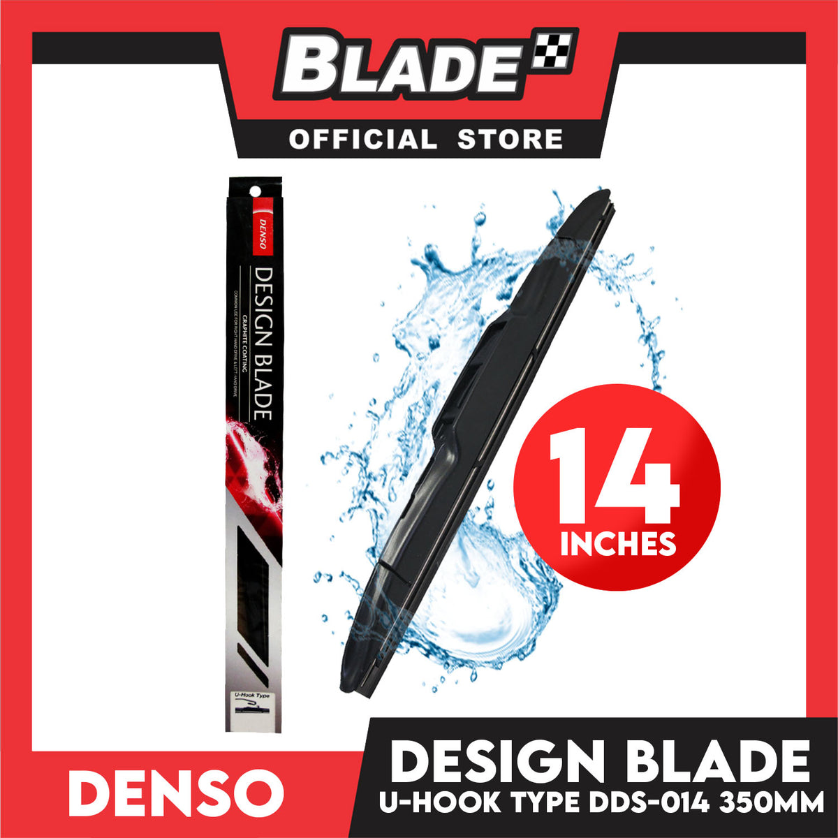 Denso Graphite Coating Wiper Blade U-Hook Type DDS-014 350mm/14'' for Chevrolet Spark, Honda City, Jazz, Hyundai Elantra
