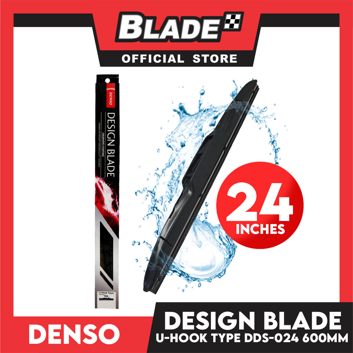 Denso Graphite Coating Wiper Blade U-Hook Type DDS-024 600mm/24'' for Ford Ranger, Honda Accord, City, Hyundai Tucson, Kia Carnival