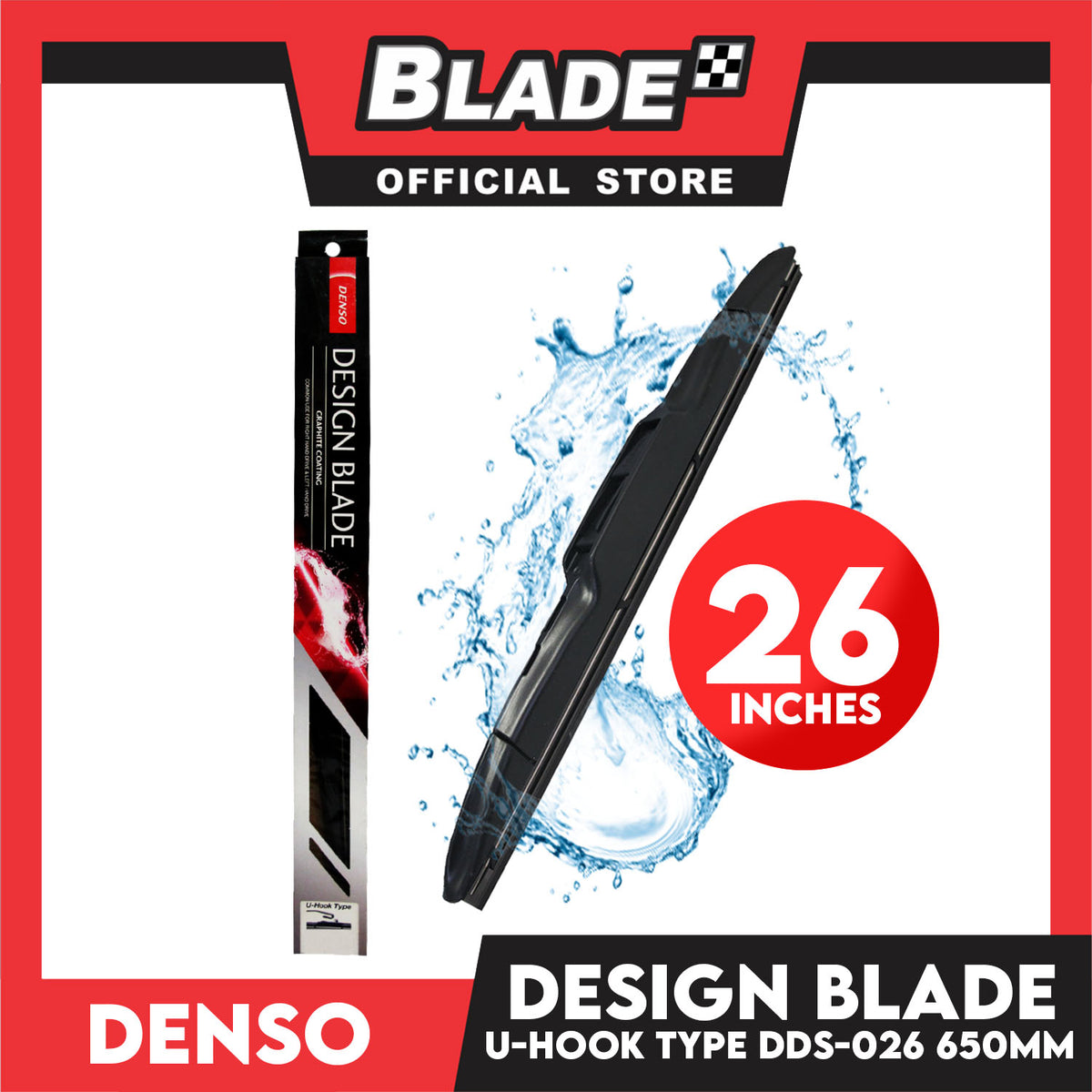 Denso Graphite Coating Wiper Blade U-Hook Type DDS-026 650mm/26'' for Subaru Outback, Hyundai Accent, Sonata, Starex