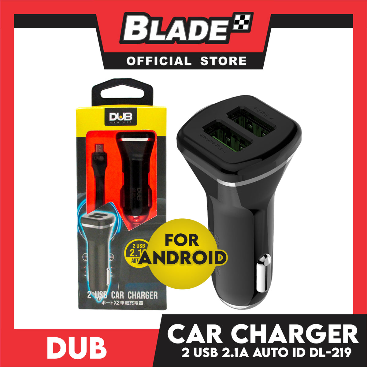Dub Car Charger Dual USB 2.1A Auto-ID DL-219 (Black) for Mobile Device