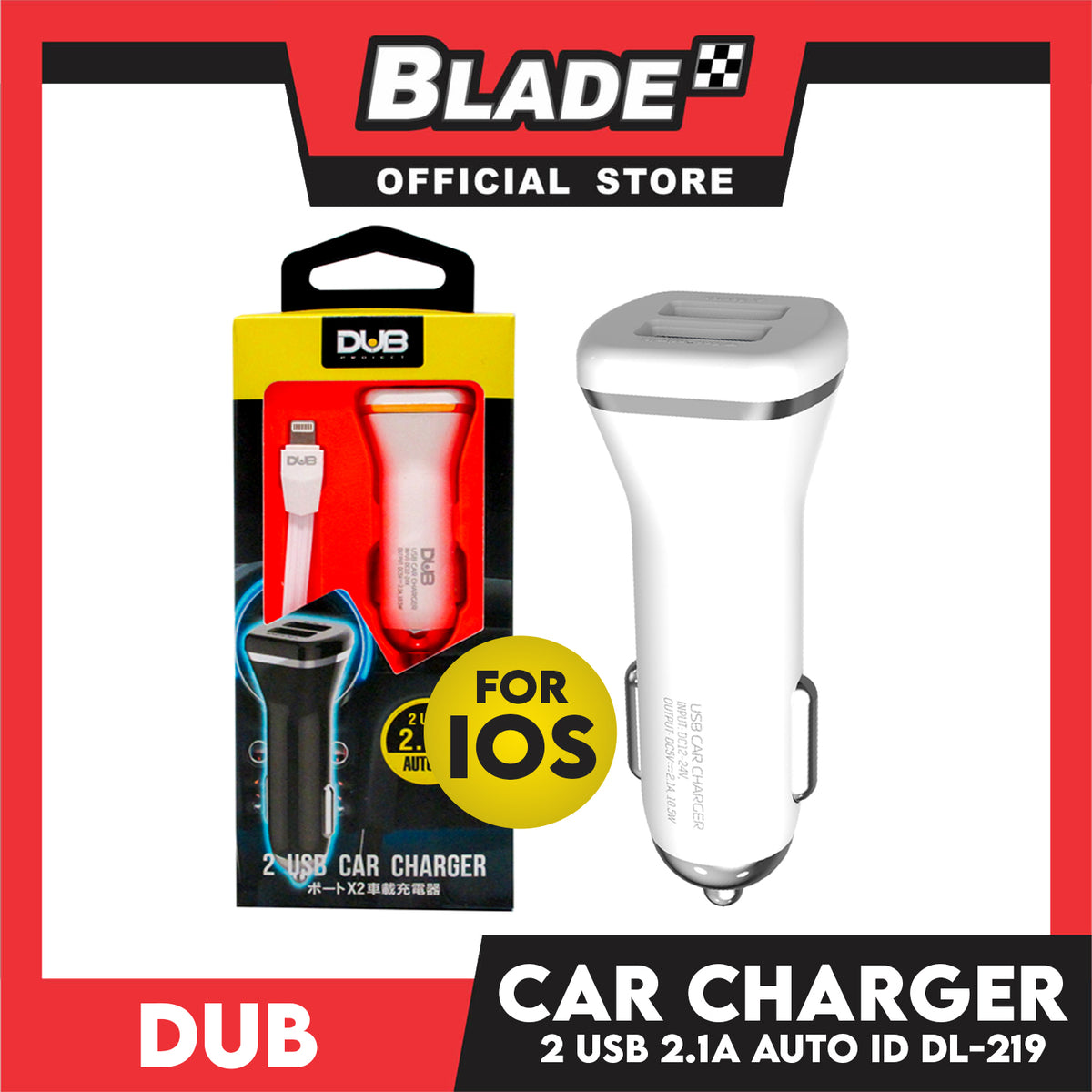 Dub Car Charger Dual USB 2.1A Auto-ID DL-219 (White) for Mobile Devices