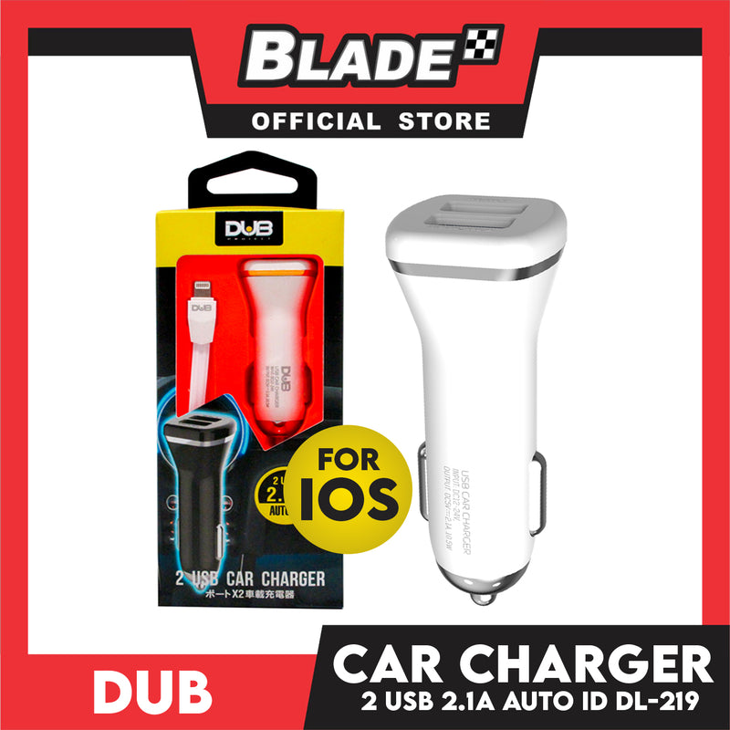 Dub Car Charger Dual USB 2.1A Auto-ID DL-219 (White) for Android and iOS