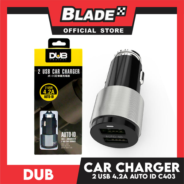 Dub Car Charger Dual USB 4.2A Auto-ID C403 (Grey) for Samsung, Xiaomi, Huawei, Vivo, Oppo, LG & Lenovo