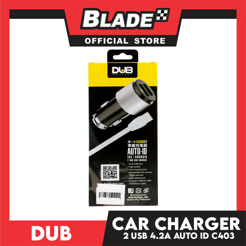 Dub Car Charger Dual USB 4.2A Auto-ID C403 (Grey) for Samsung, Xiaomi, Huawei, Vivo, Oppo, LG & Lenovo