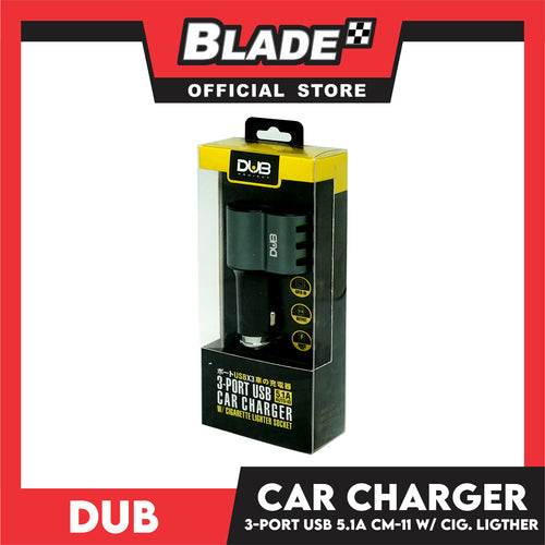 Dub Car Charger 3 Port USB 5.1A Auto-ID with Cig. Lighter Socket CM-11 (Grey) for Mobile Devices