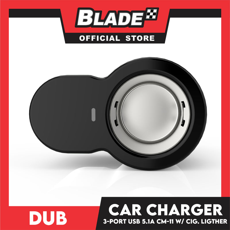 Dub Car Charger 3 Port USB 5.1A Auto-ID with Cig. Lighter Socket CM-11 (Grey) for Android and IOS