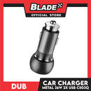 Dub Car Charger Metal USBx2 36W C503Q for iOS and Android Supports Samsung, Huawei, Xiaomi, Oppo, iPhone series, iPad Series