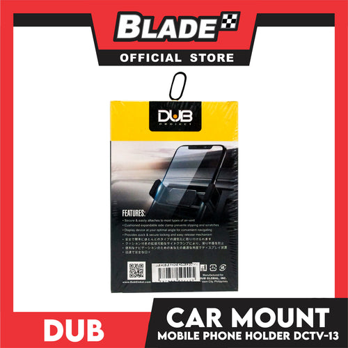 Dub Car Mount Mobile Phone Holder DCTV-13 (Black) Car Cell Phone Mount, Air Vent Clip Holder, Universal Stand Hands Free Cradle Compatible with iPhone 12 Mini 11 Pro Xs Xs Max Xr X 8 7 6 6s Plus SE and Other 4.7-6.5'' Smartphones