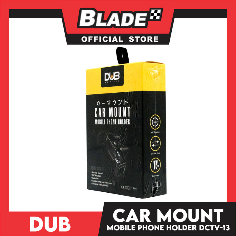 Dub Car Mount Mobile Phone Holder DCTV-13 (Black) Car Cell Phone Mount, Air Vent Clip Holder, Universal Stand Hands Free Cradle Compatible with iPhone 12 Mini 11 Pro Xs Xs Max Xr X 8 7 6 6s Plus SE and Other 4.7-6.5'' Smartphones