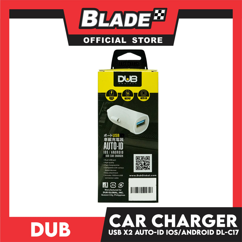 Dub Car Charger Single USB 5V 1A Auto-ID DL-C17 (White) for Android and iOS