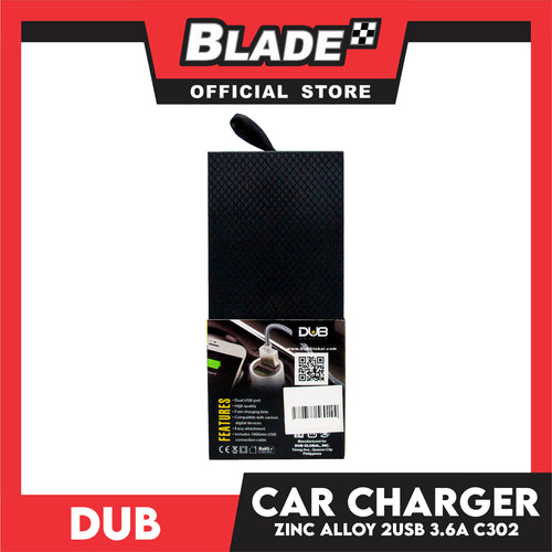 Dub C302 3.6A Auto-ID Zinc Alloy 2 USB Car Charger for Mobile Devices