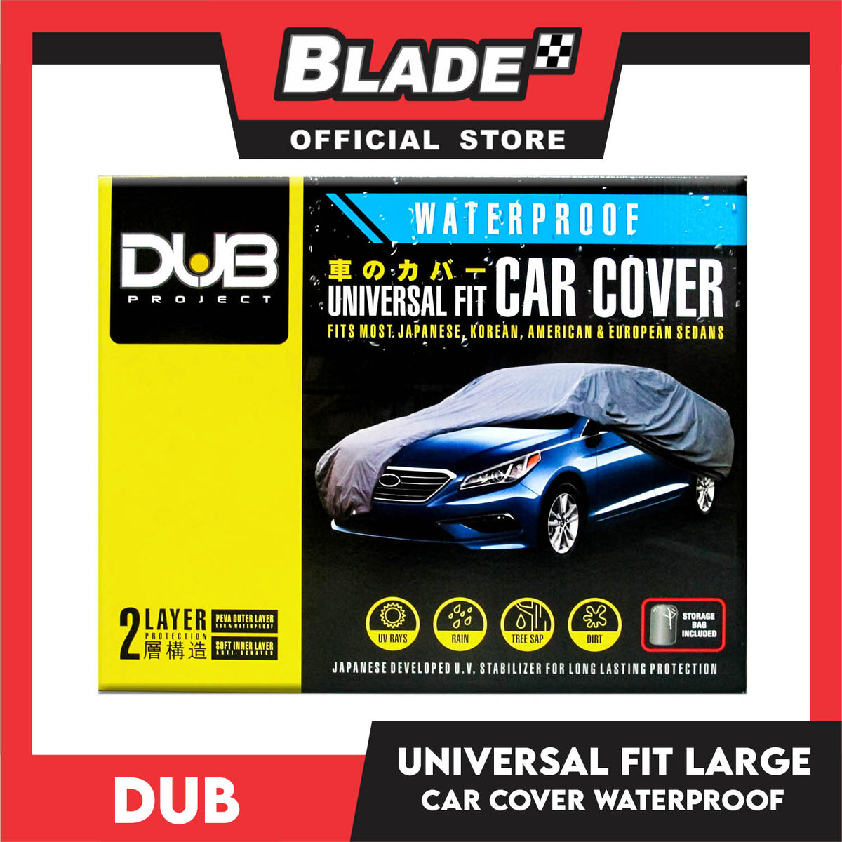 Dub Car Cover Large Waterproof w/ Storage Bag Fits for Toyota altis, Vios, GT 86, Honda Civic, Accord, Mitsubishi Lancer, Nissan Altima, Mazda 6