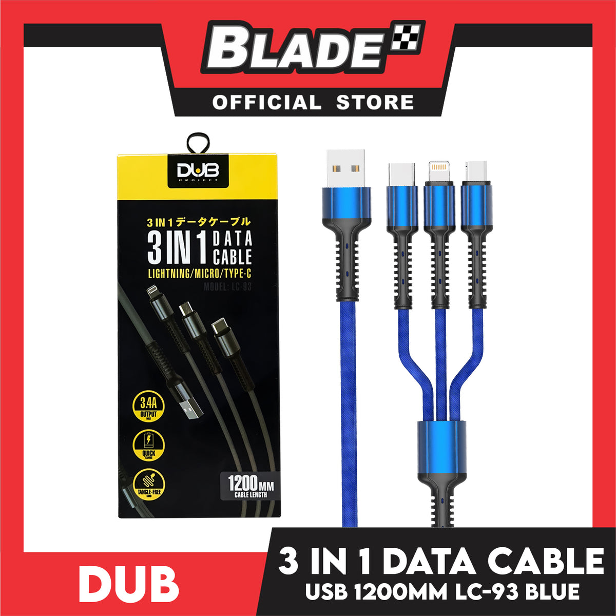 Dub Data Cable 3 in 1 Lightning/Micro/Type-C 3.4A 1200mm LC-93 (Blue) for Mobile Devices
