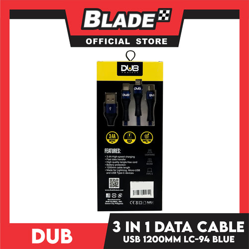 Dub Data Cable 3 in 1 Lightning/Micro/Type-C 3.4A 1200mm LC-94 (Blue)