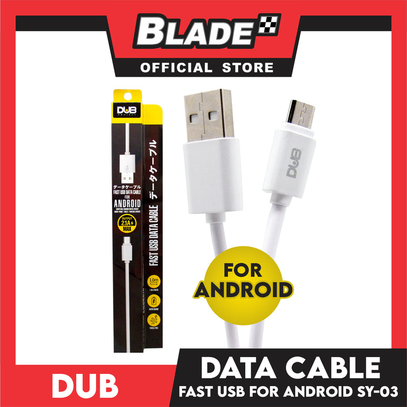 Dub Data Cable Fast USB 2.1A Max 1000mm SY-03 (White) for Android Samsung, Xiaomi, Huawei, Vivo, Oppo, LG & Lenovo