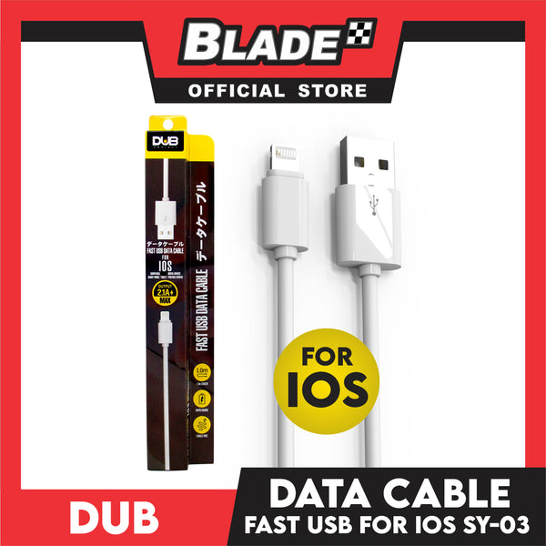 Dub Data Cable Fast USB 2.1A Max SY-03 (White) for iPhone 5,5c,5s,6,6+,6s,6s,7,7+,8,X,XR,XS MAX,11 and iPad Series