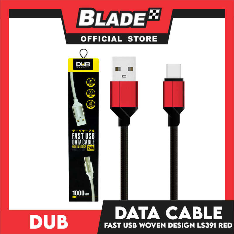 Dub Data Cable Fast USB Woven Design 2.4A LS391 1000mm (Red) for Android Support: Samsung, Xiaomi, Huawei, Vivo, Oppo, LG and Lenovomsung, Xiaomi, Huawei, Vivo, Oppo, LG, Lenovo