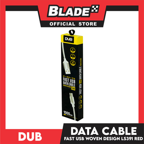 Dub Data Cable Fast USB Woven Design 2.4A LS391 1000mm (Red) for Android Support: Samsung, Xiaomi, Huawei, Vivo, Oppo, LG and Lenovomsung, Xiaomi, Huawei, Vivo, Oppo, LG, Lenovo