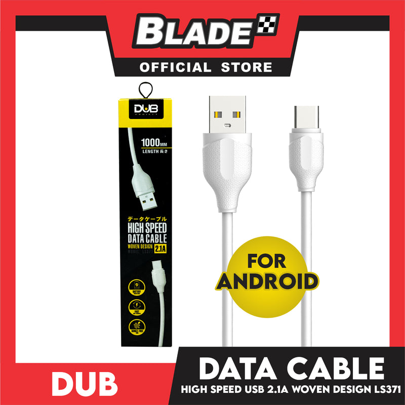 Dub Data Cable High Speed USB Woven Design 2.1A LS371 1000mm (White) for Android: Samsung, Xiaomi, Huawei, Vivo, Oppo, LG & Lenovo