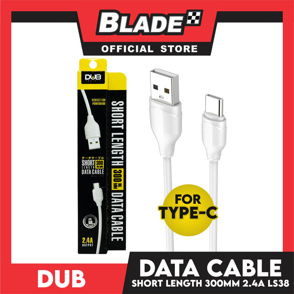 Dub Data Cable Short Length Type-C 2.4A LS38 300mm for Android- Samsung, Xiaomi, Huawei, Vivo, Oppo, LG & Lenovo