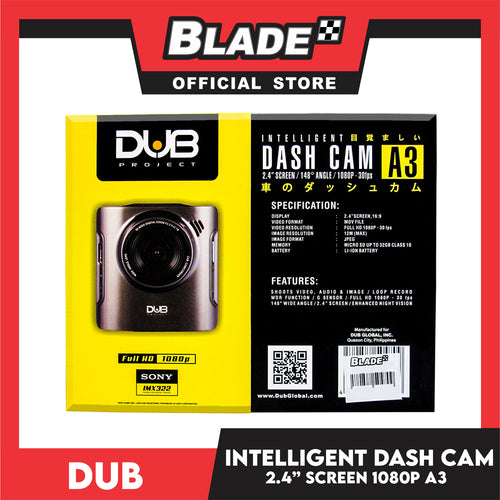 Dub Intelligent Dash Cam 2.4" Screen Full HD 1080p A3