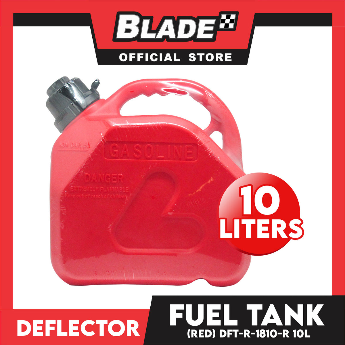 Deflector Fuel Tank DFT-1810-R 10L Capacity & Anti-Child Lock Nozzle (Red) used for Gasoline, Diesel, Kerosene, Engine Oil and Other Types of Fuels and Chemicals