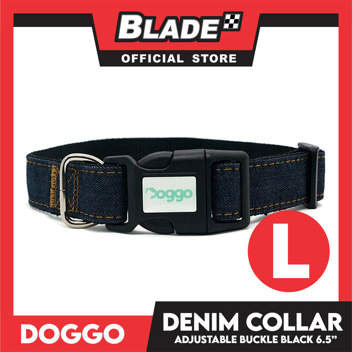 Doggo Collar Denim Design Large (Black) Perfect Collar for Your Dog