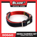 Doggo Strong Harness Set Denim Design Medium (Black) Harness, Leash and Collar for Your Dog