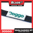 Doggo Strong Harness Set Denim Design Large (Blue) Harness, Leash and Collar for Your Dog